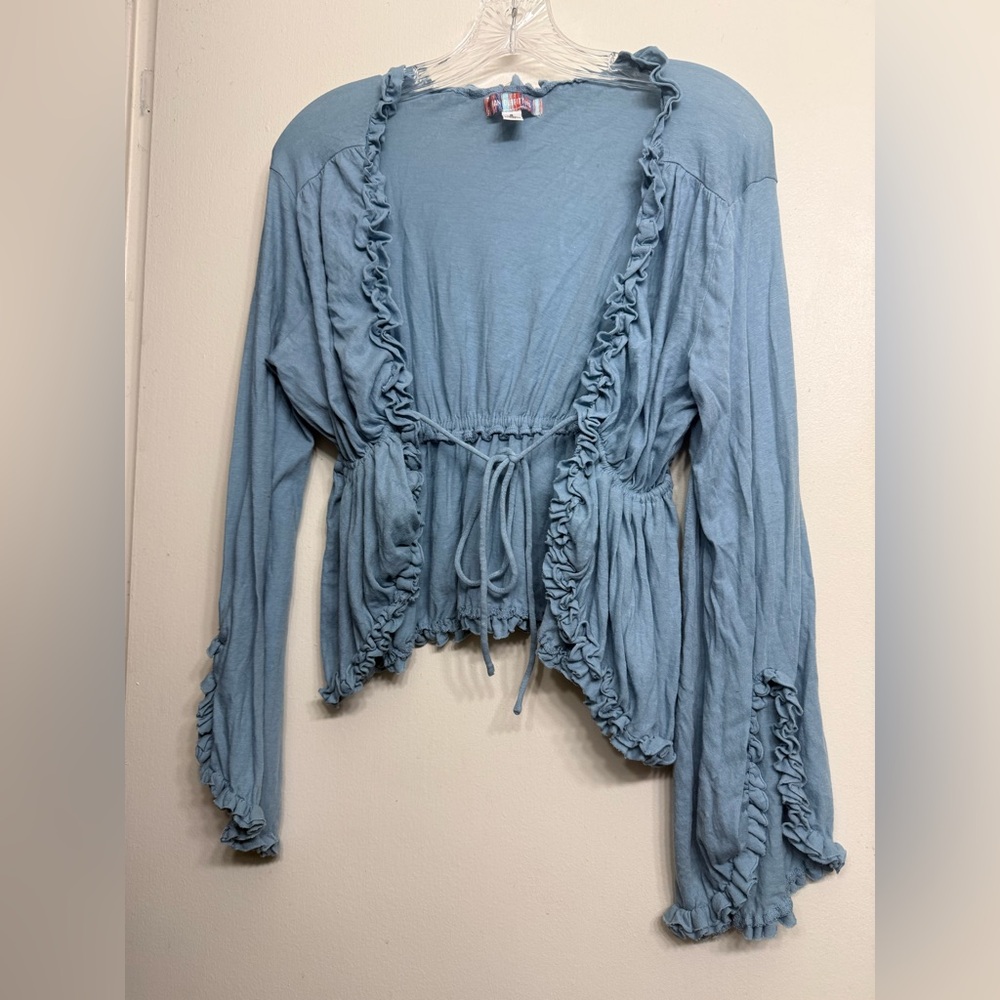 Urban Outfitters Light Blue Ruffle Tie-Front Cardigan